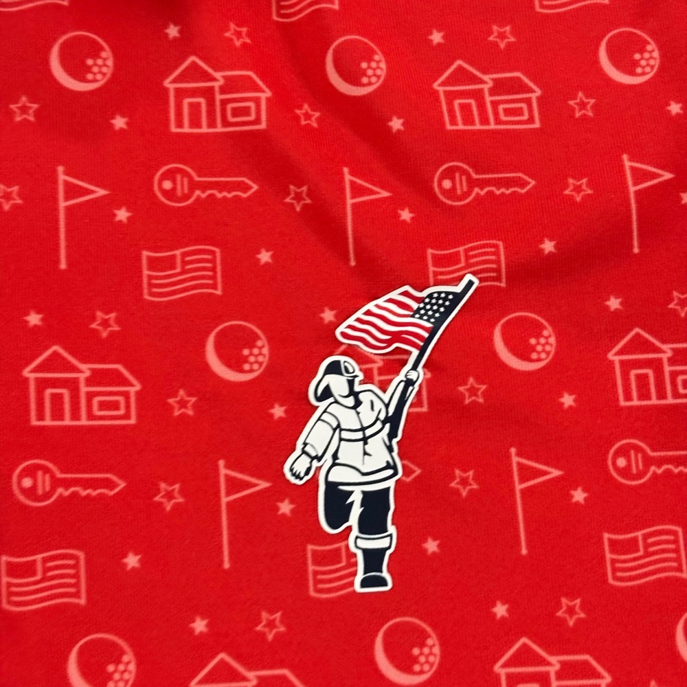Waggle Mens Golf Polo Shirt Red Firefighter American Flag Print Performance M - Picture 5 of 11